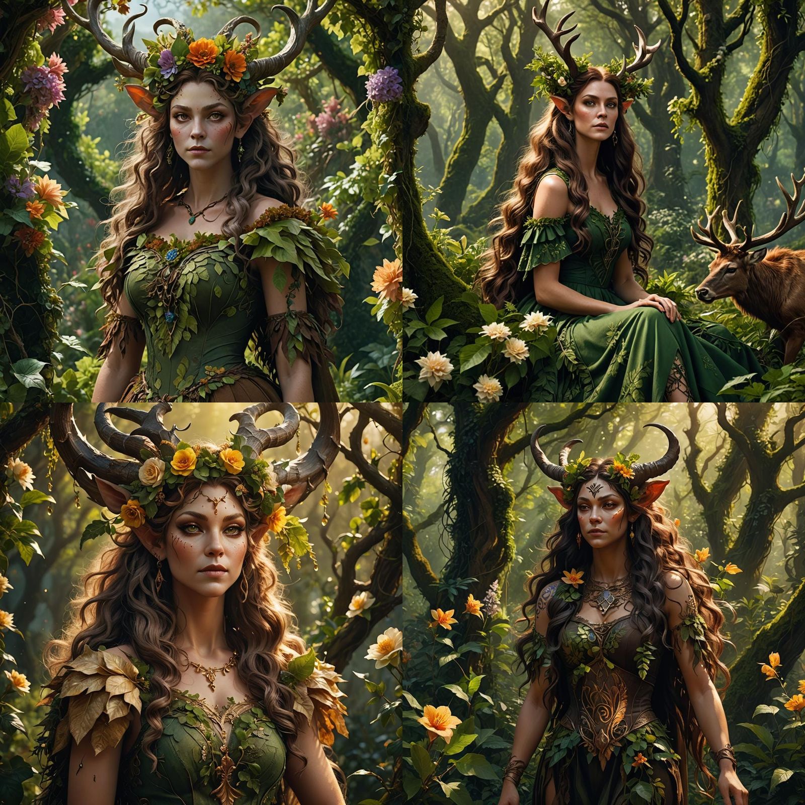 Female Satyr with Flowers, Digital Matte Painting