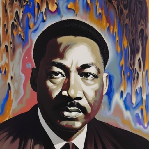 MLK Portrait in Marbled Oil and Gouache