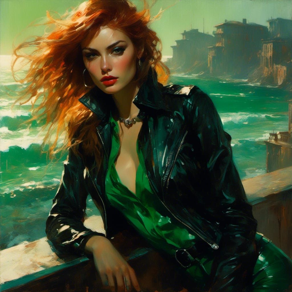 Italian Woman on Balcony in Splash Art Style