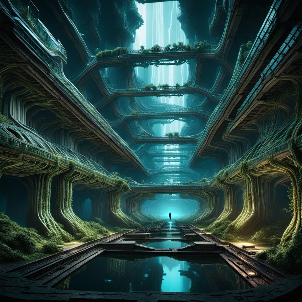 Bioluminescent City: Advanced Subterranean Civilization