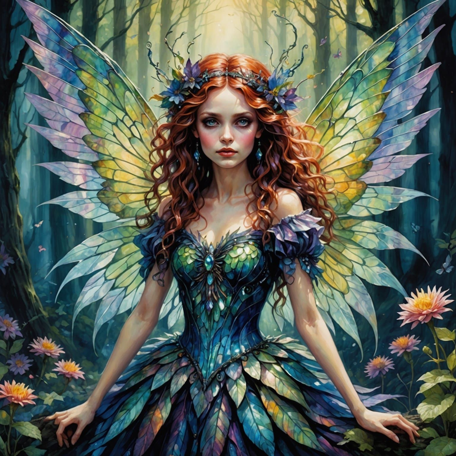 Iridescent Fairy in Watercolor Fantasy Art