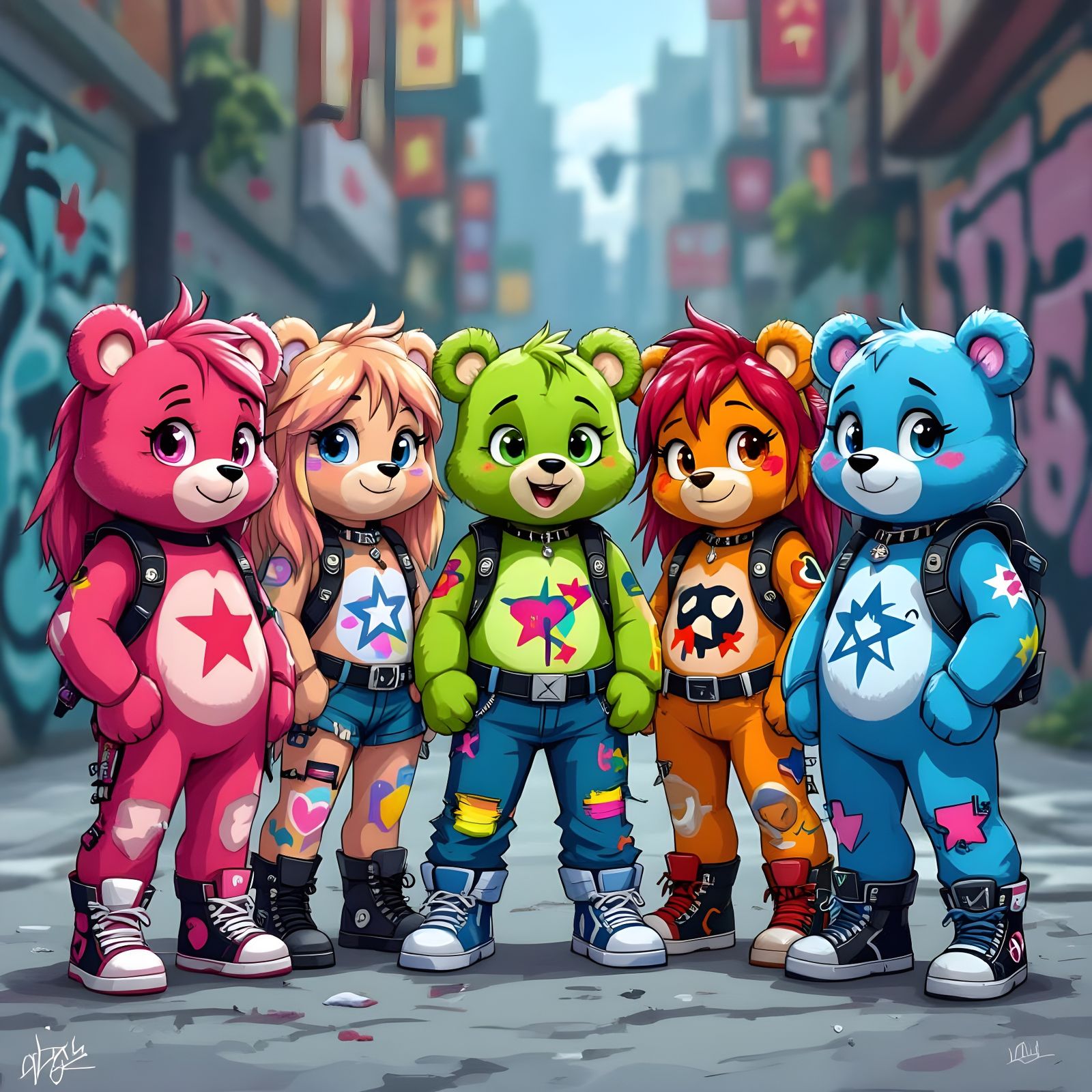 Punk Rock Care Bear Teenagers Posing