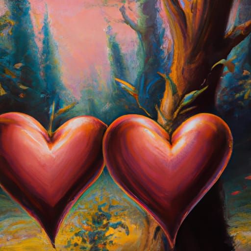 Magical Hearts in Oil Painting Style