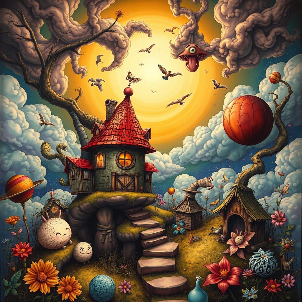 Fantastical Dreamscapes in Vibrant, Whimsical Style