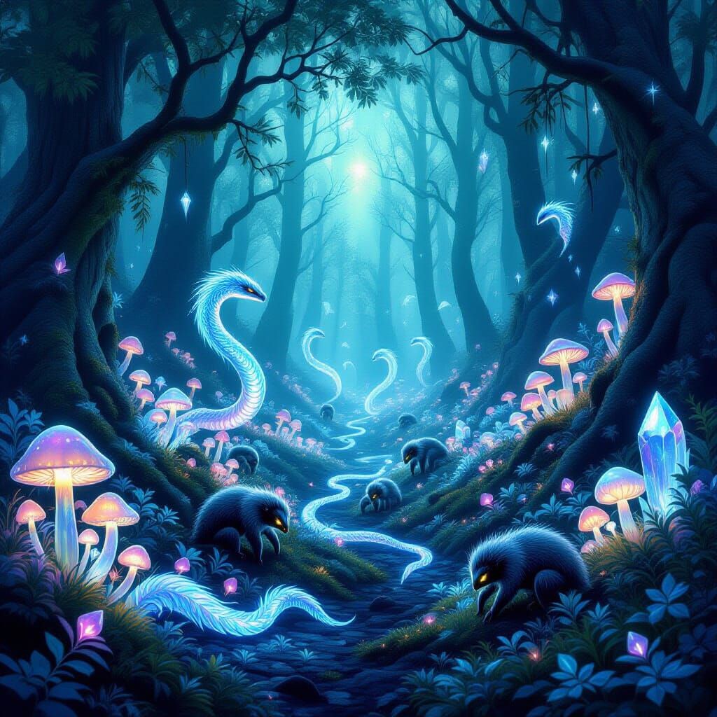 Ethereal Forest Floor with Crystalline Flora and Fantastical...
