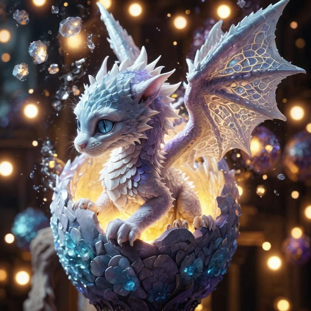 Baby Dragon Cat on Glowing Pedestal in 3D