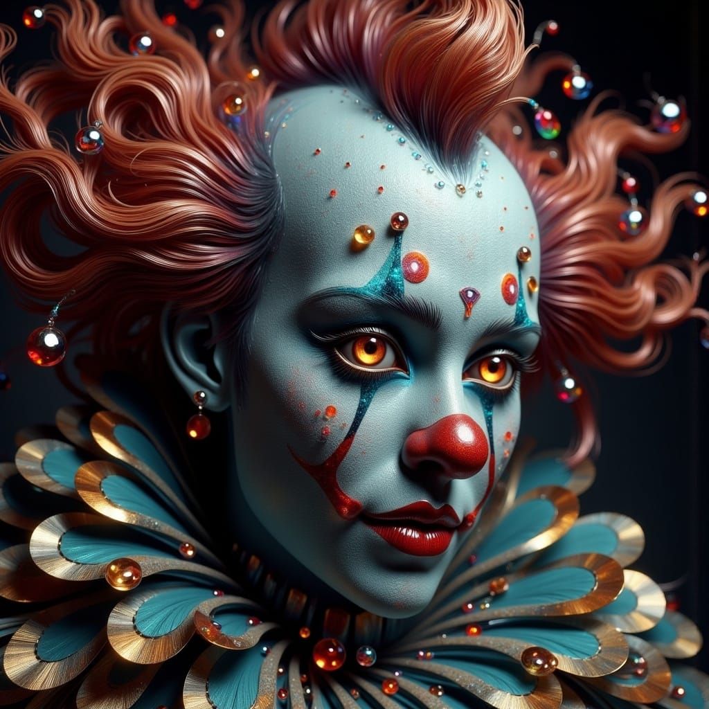 Sad Clown Portrait with Crystal Ribbon Textures