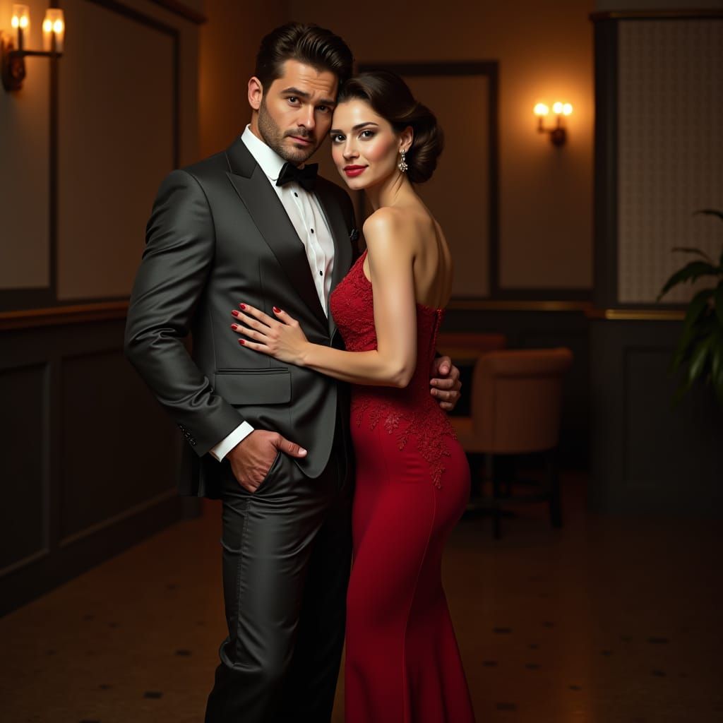 Elegant Couple in Ballroom, Old Hollywood Style