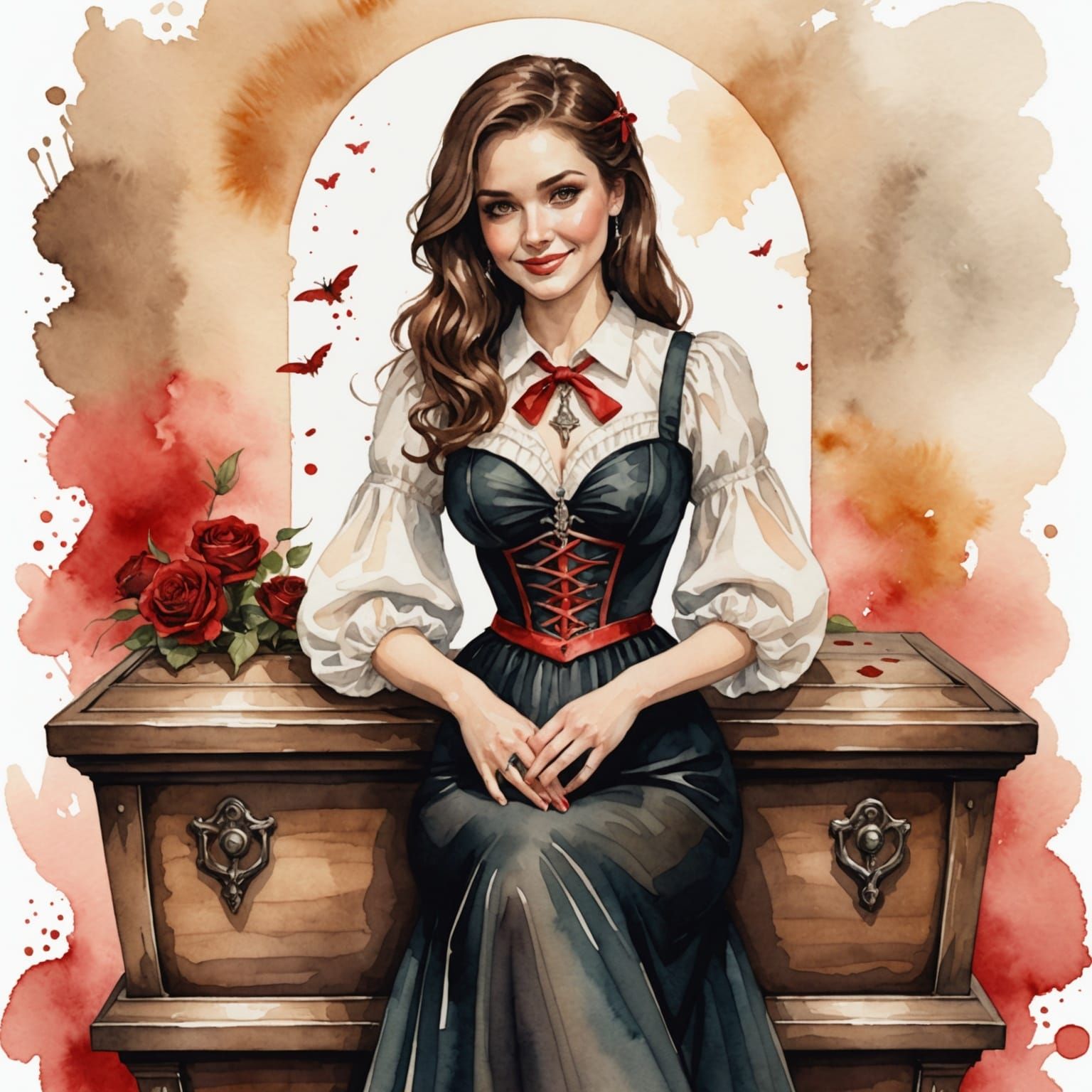 Woman with Red Eyes in Watercolor Style