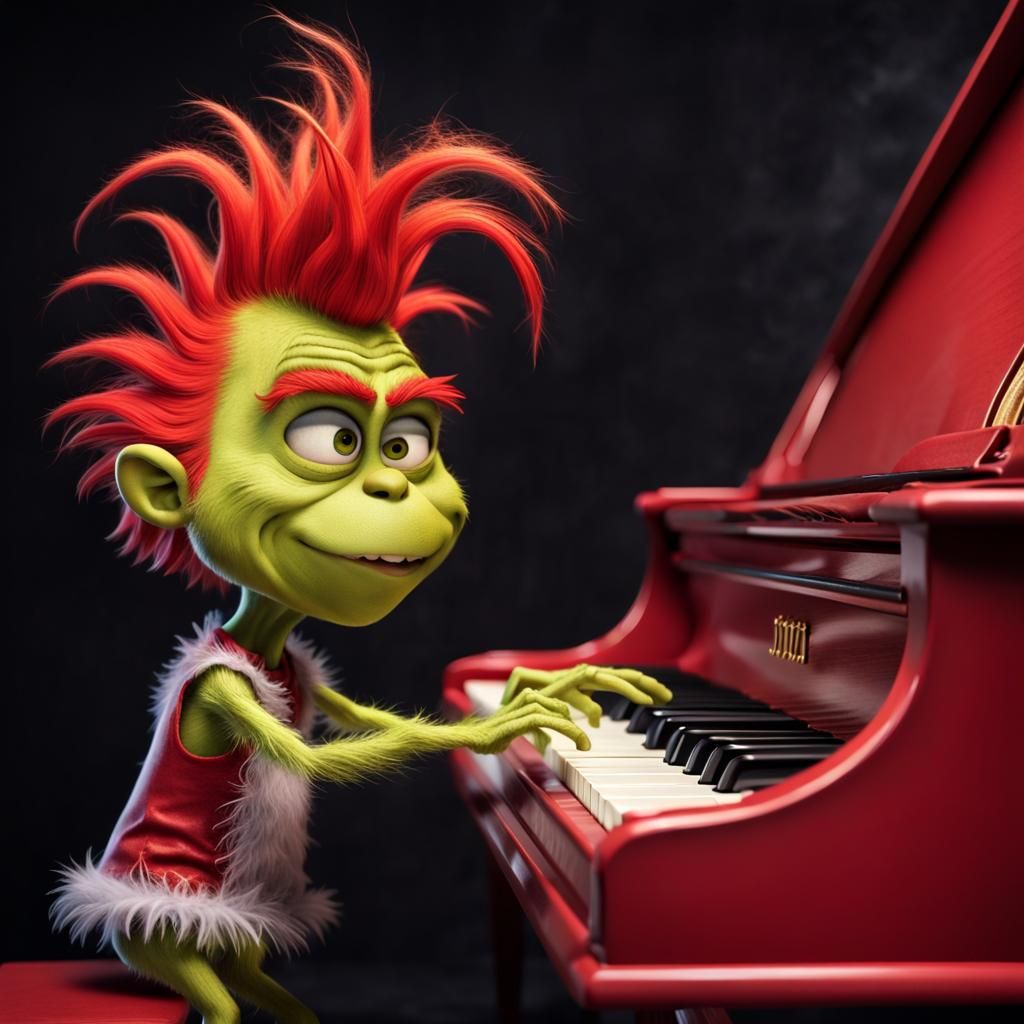 funny Grinch with playing piano .