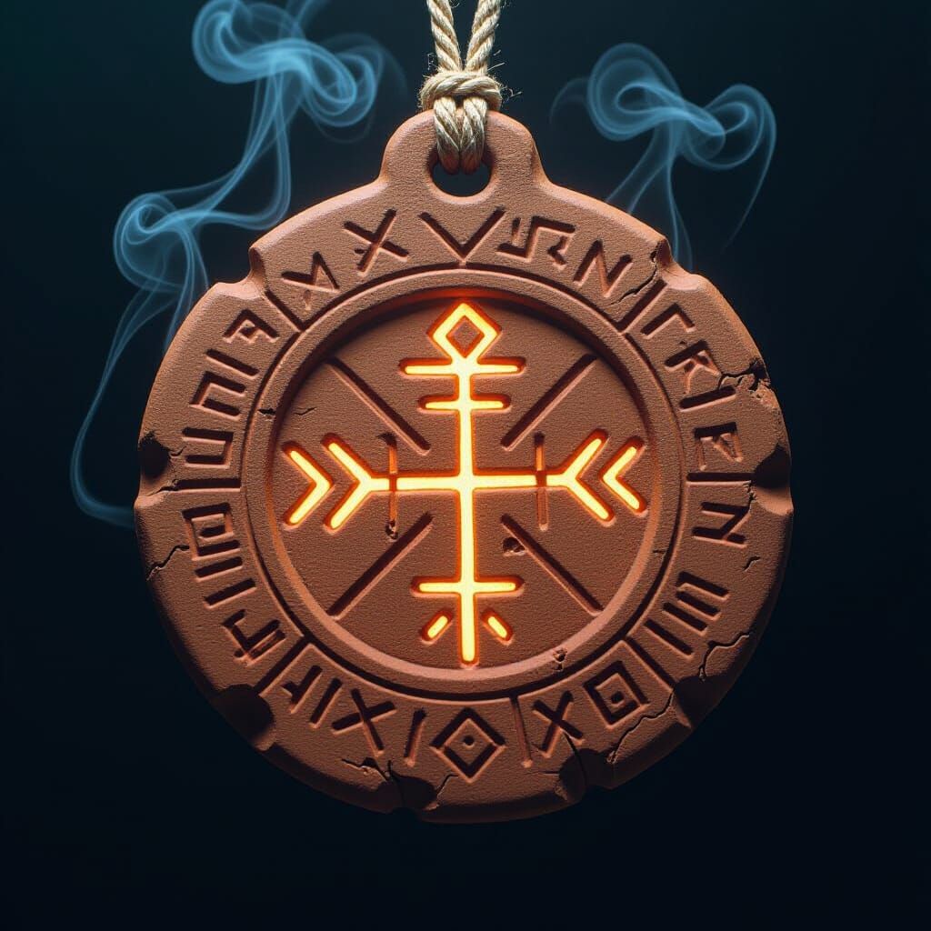 Enchanted Clay Medallion with Ancient Runes