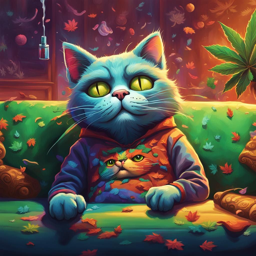 Cartoon Cat Celebrates 420 in Hyperrealistic Style