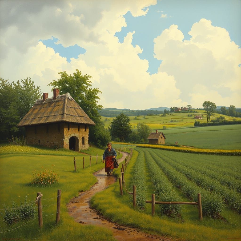 Medieval Farmers in Oil Painting