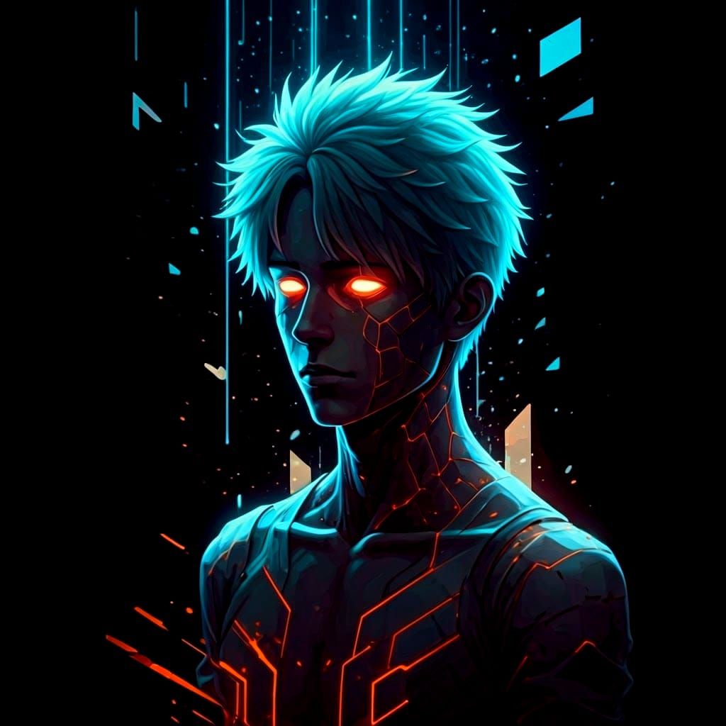 Fragmented Digital Figure in Cybernetic Space