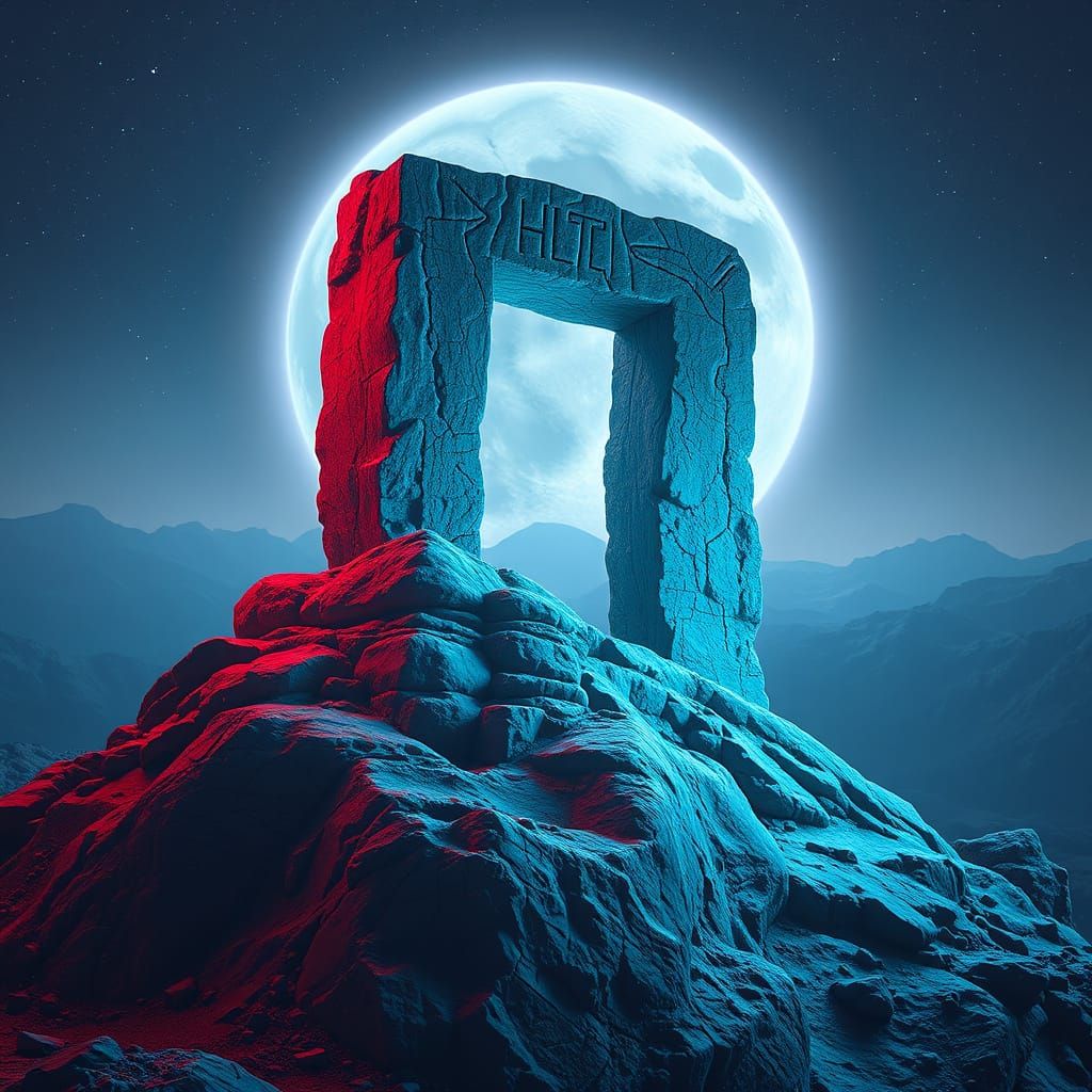 Glowing H Monolith on Lunar Landscape