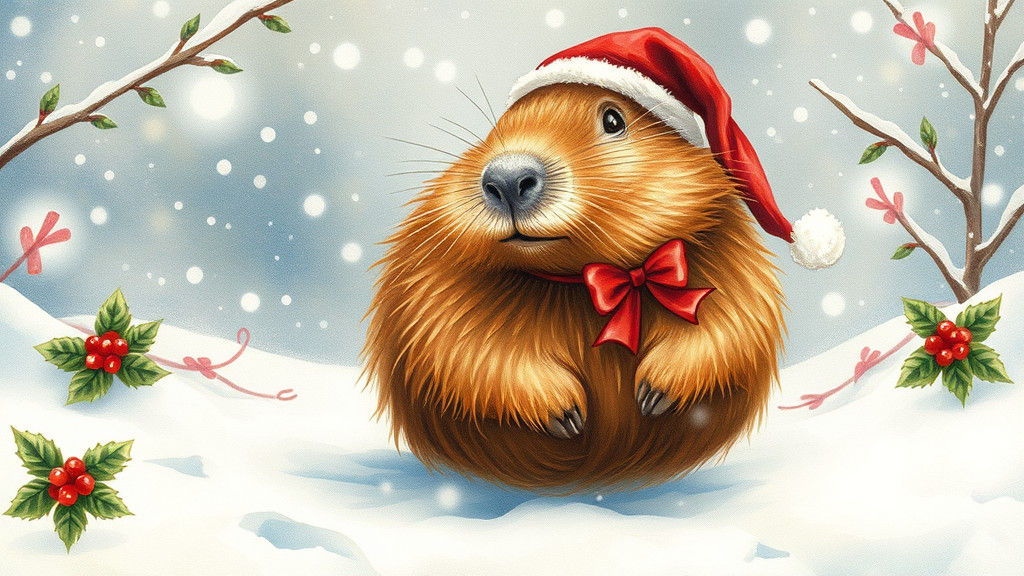Whimsical Christmas Capybara in Winter Wonderland