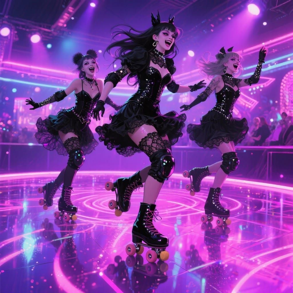Goths Roller-Skating in Neon Disco Rink