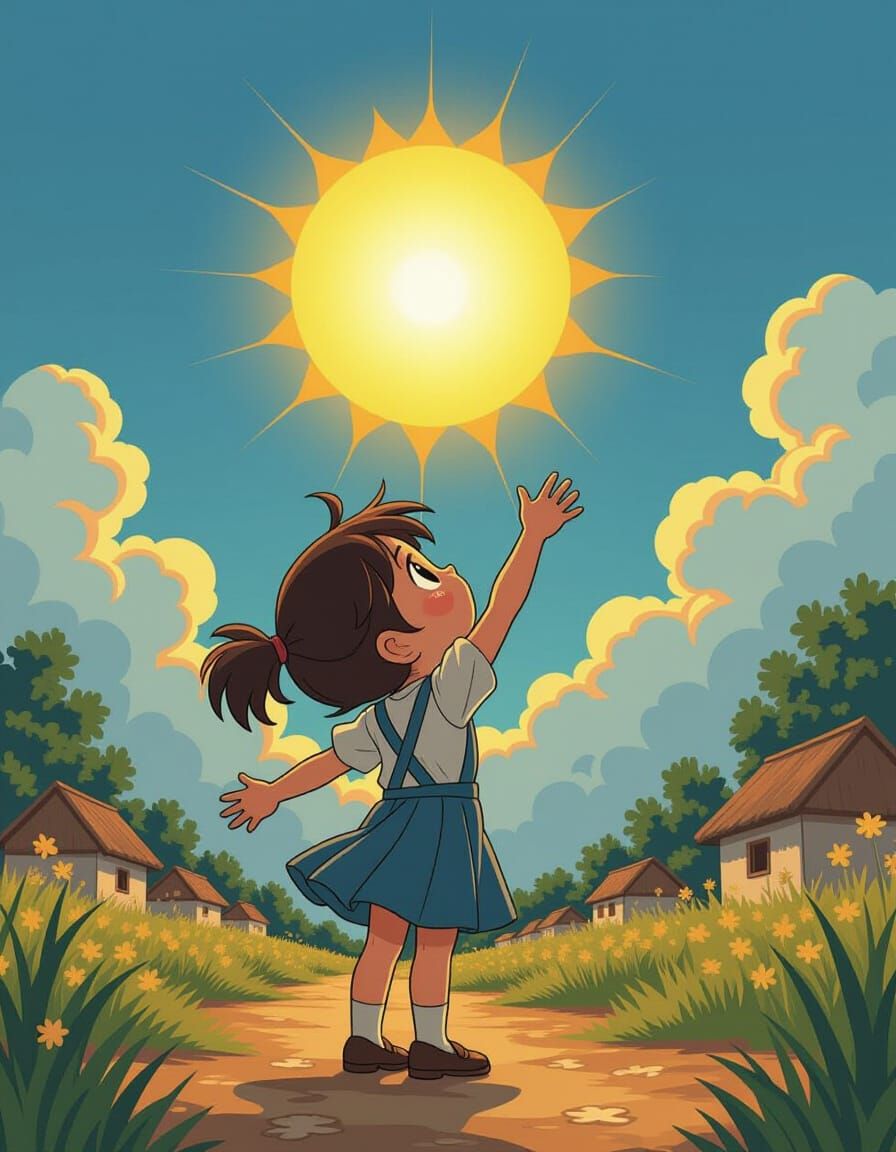 Chibi Manga Girl Puzzle Reaches for Sun in Côte d'Ivoire