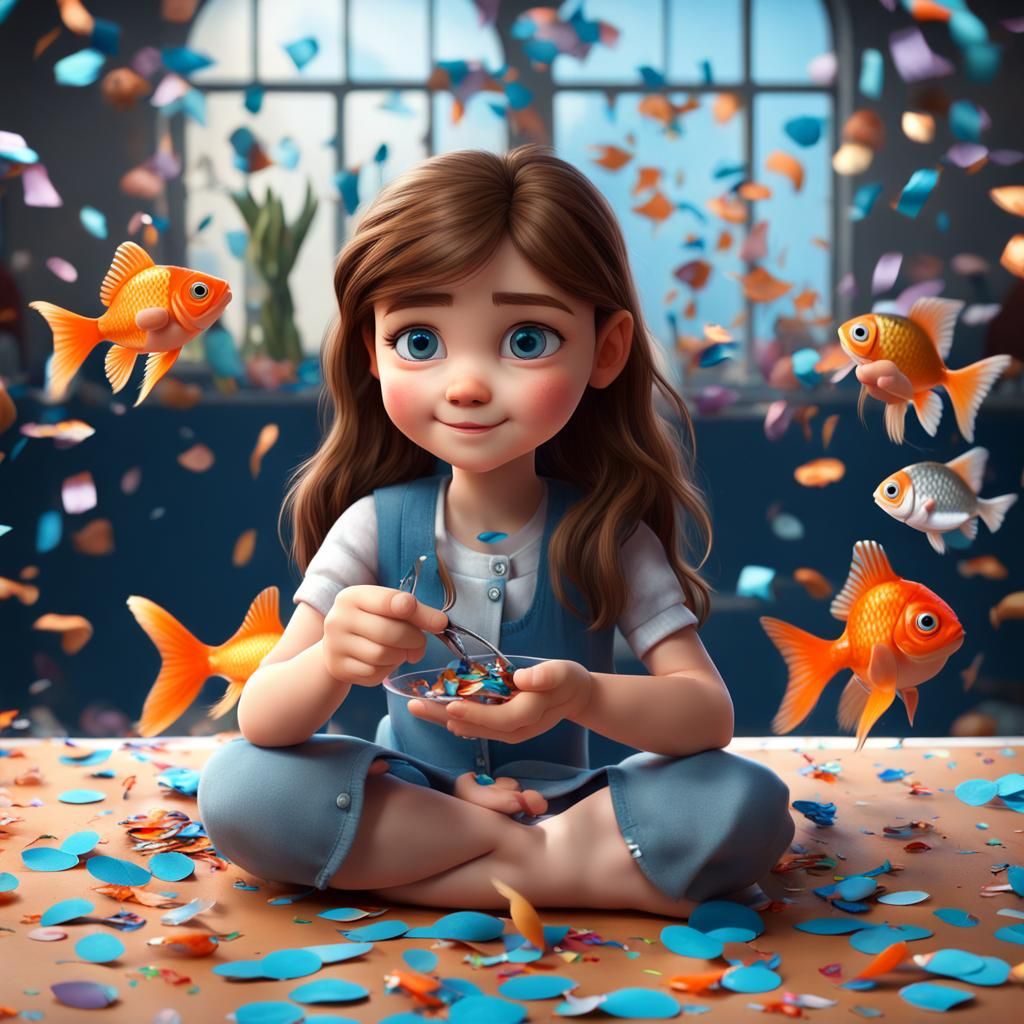 Girl Cutting Confetti: 3D Digital Art
