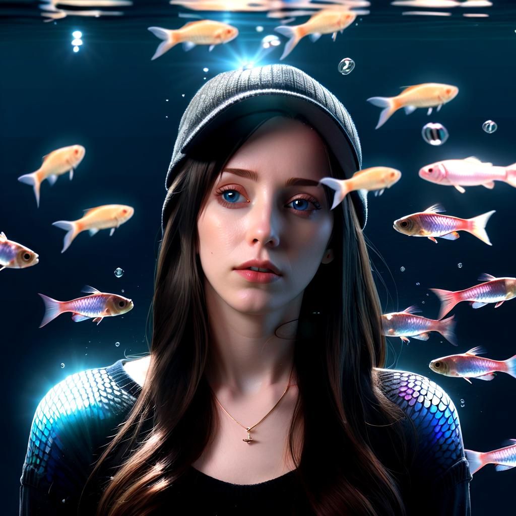 Underwater Trans Woman in Hyperrealistic 3D Anime Art