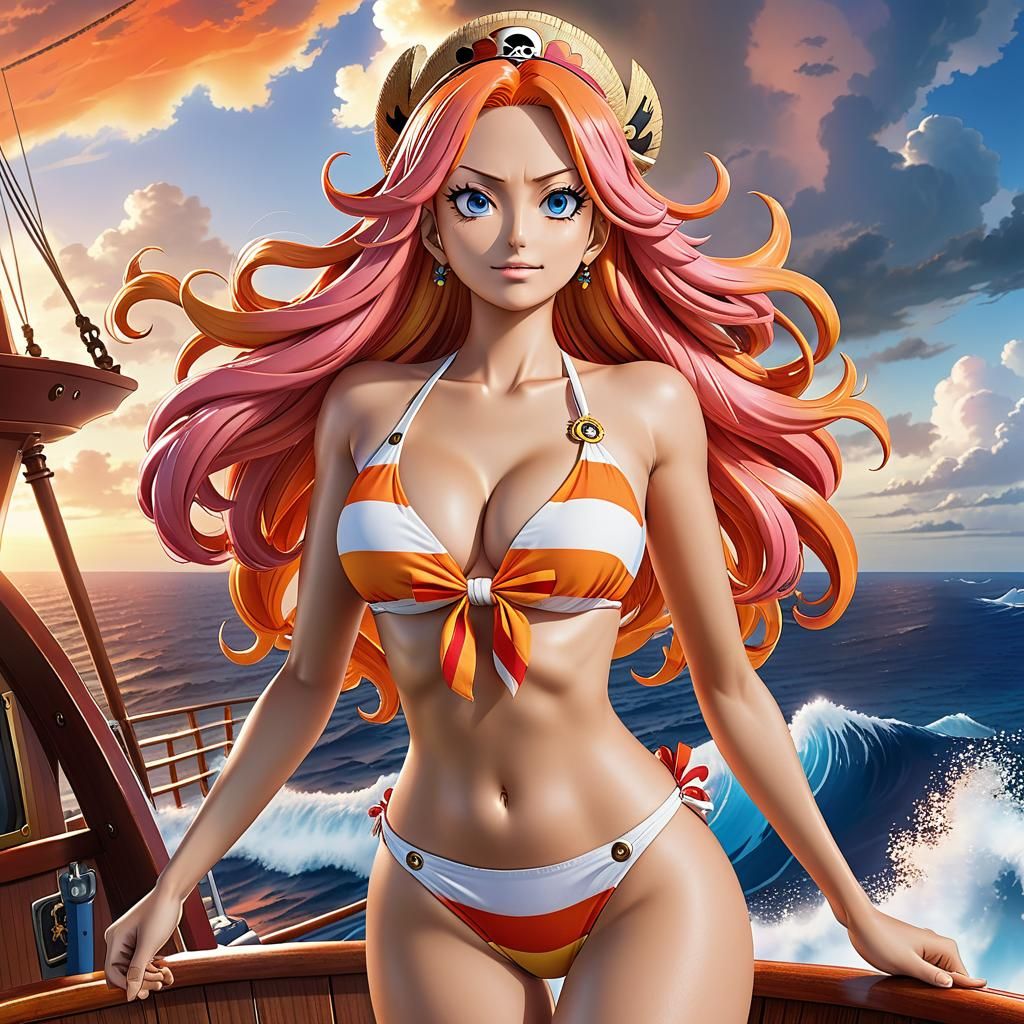 Nami on the Thousand Sunny: 3D Anime Art