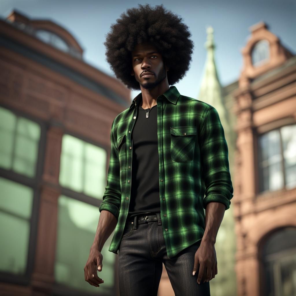 Black Model in Flannel: Detailed Matte Painting