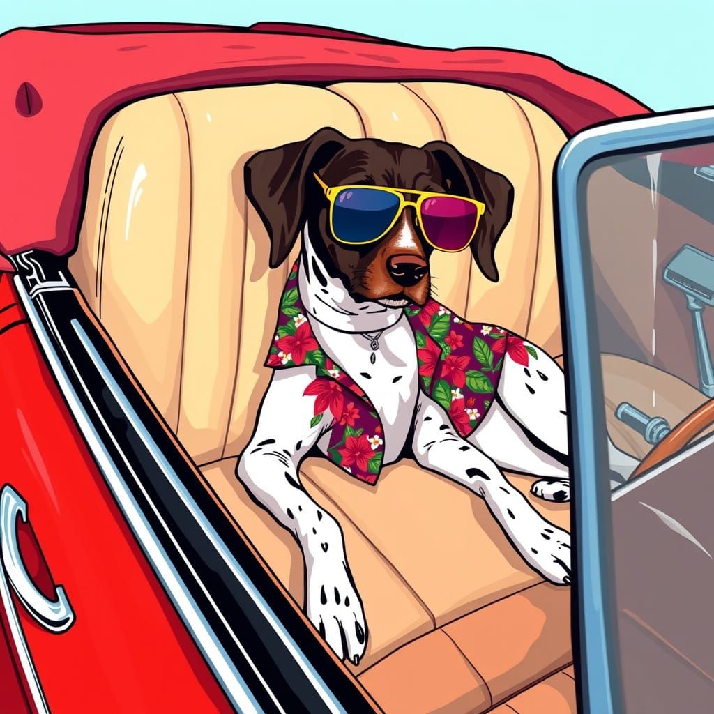 German Shorthaired Pointer in Vintage Convertible Luxury Sce...