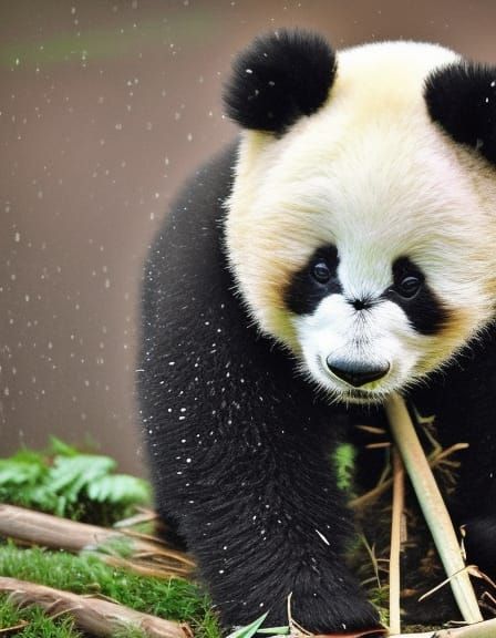 Adorable Sad Baby Panda in the Rain