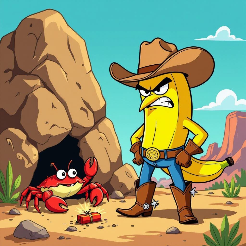 Evil Banana Cowboy Meets Sneaky Crab