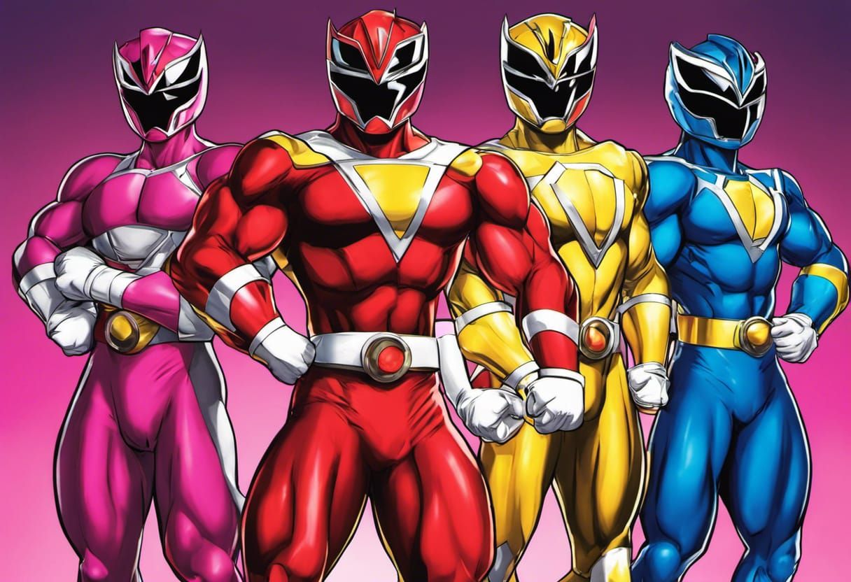 Muscular Power Rangers in Comic Art Style