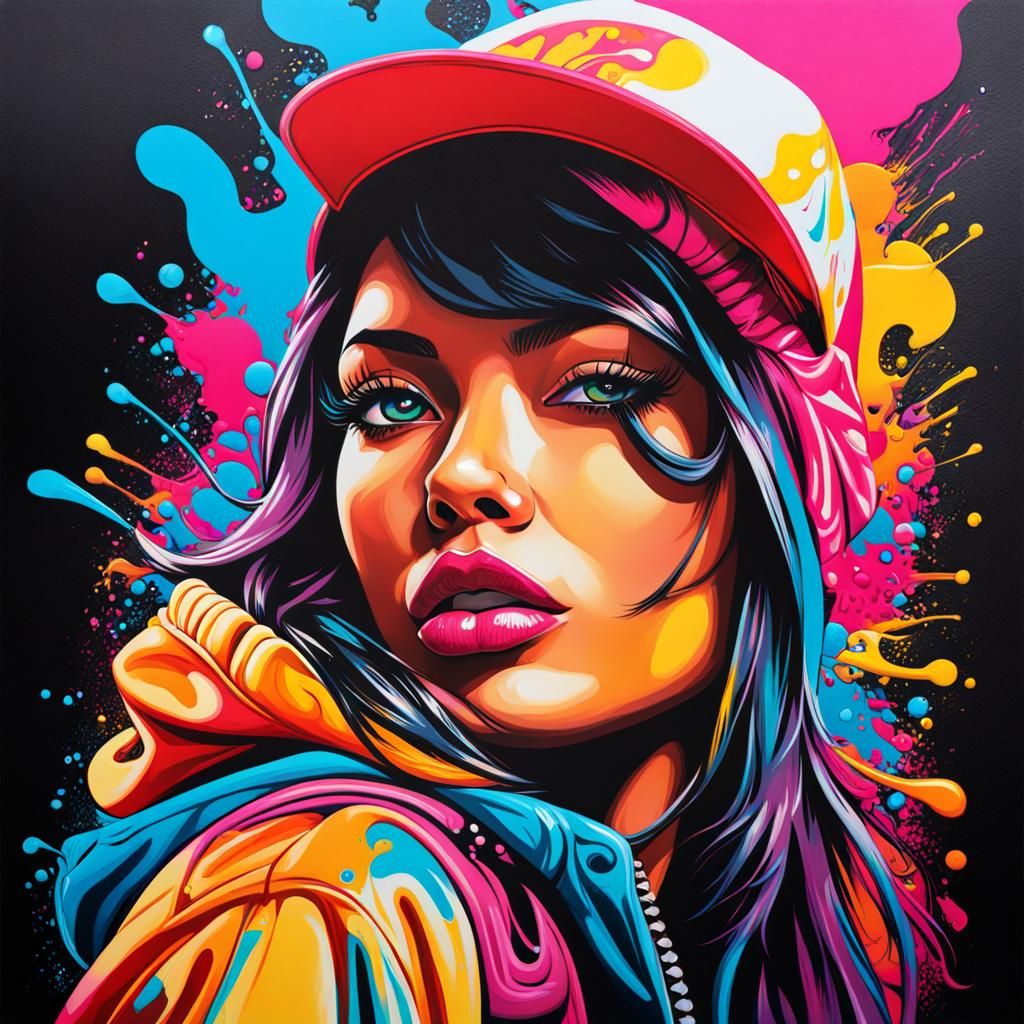 Colorful Graffiti Art of a Young Woman