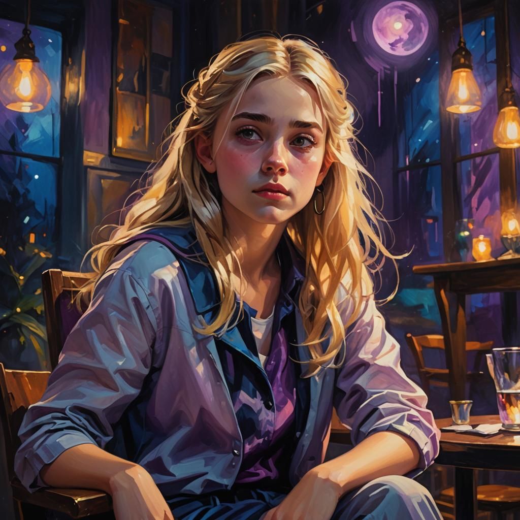 Girl in Thoughtful Pose in Vibrant Oil Painting