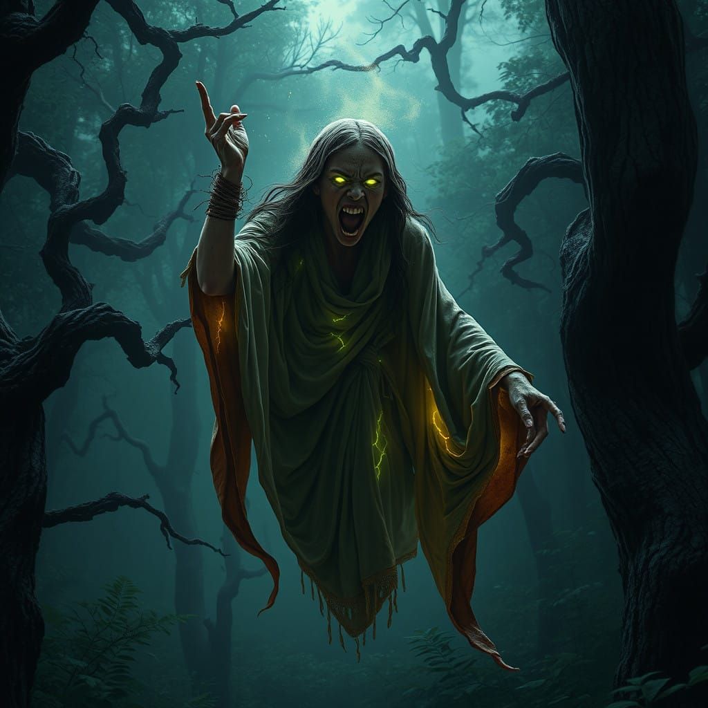 Disintegrating Sorceress in Dark Forest