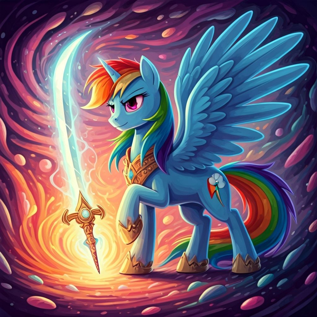 Rainbow Dash as Wind Mage Knight in Gouache Style