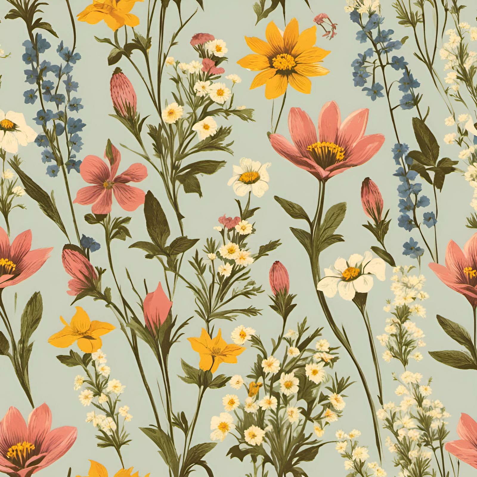 Vintage Spring Wildflowers in Bloom