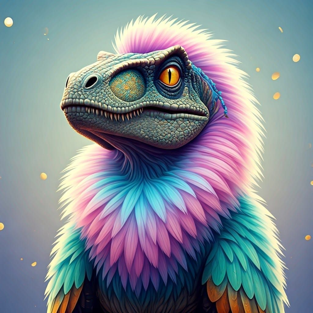 Vibrant Velociraptors in Whimsical, Surrealist Art