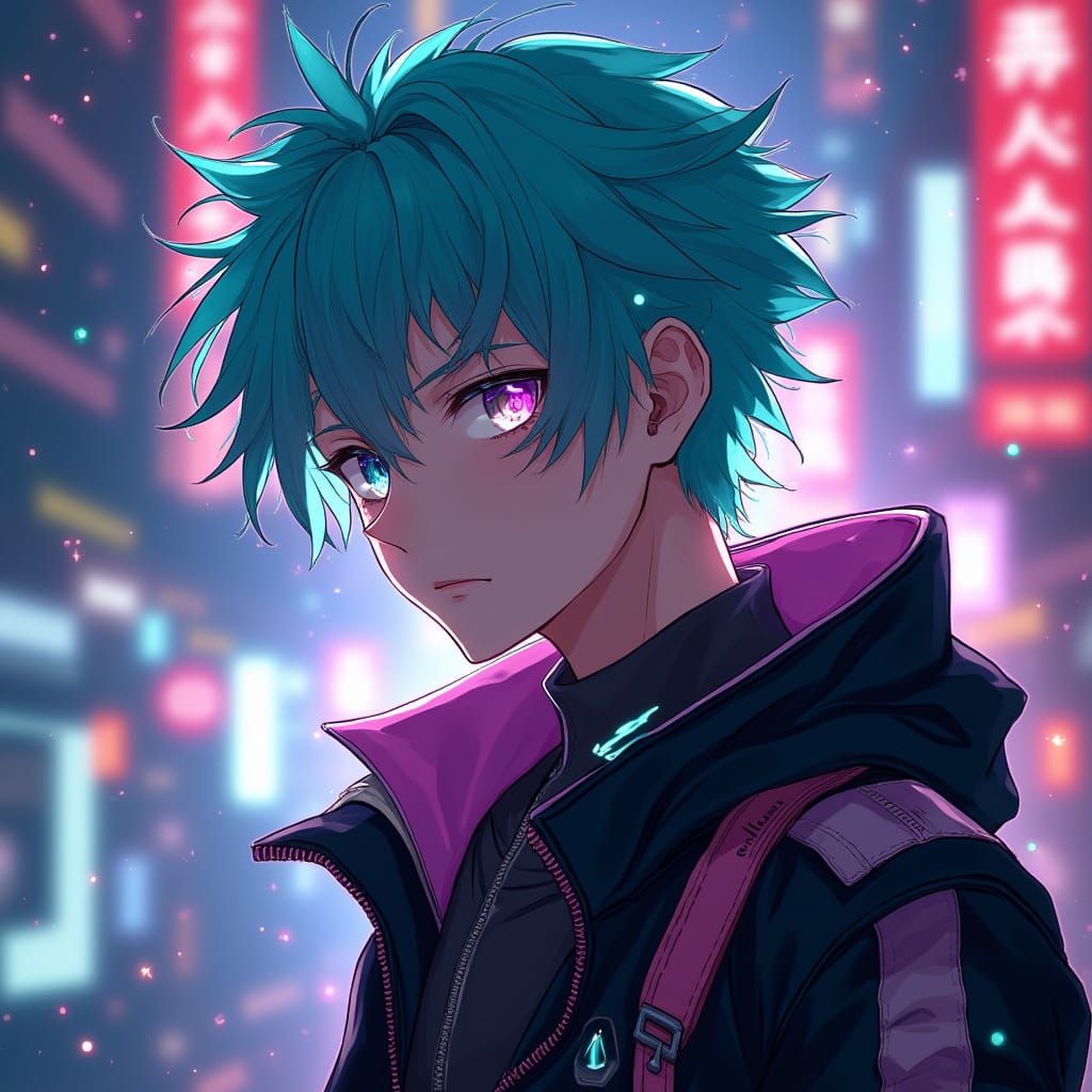 Cyberpunk Hero in Futuristic Attire with Glowing Accessories