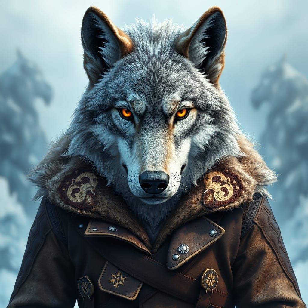Arctic Wolf Warrior in High-Fantasy Leather Jacket