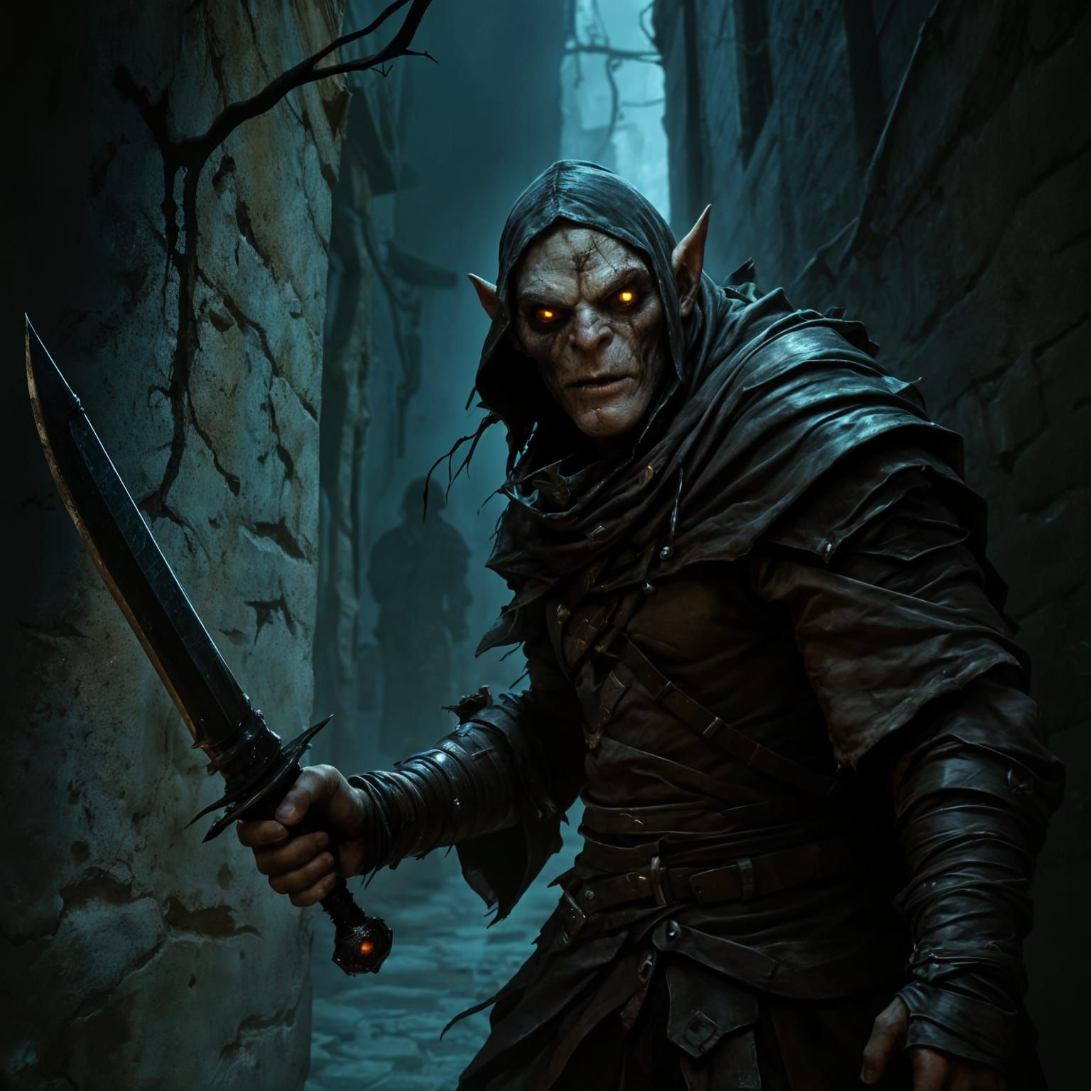 Goblin Rogue Ready for Battle in Dark Alley