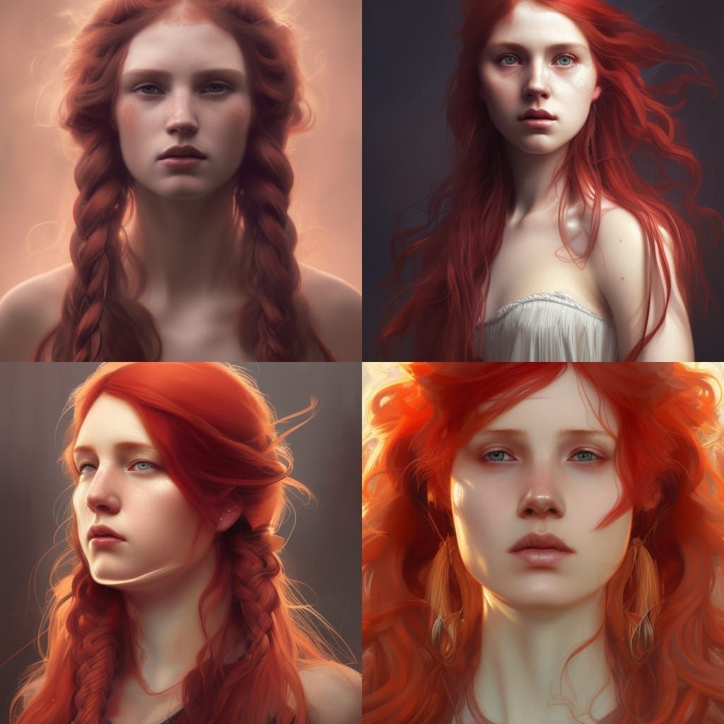 Red-Haired Scottish Girl Portrait, Detailed Splash Art