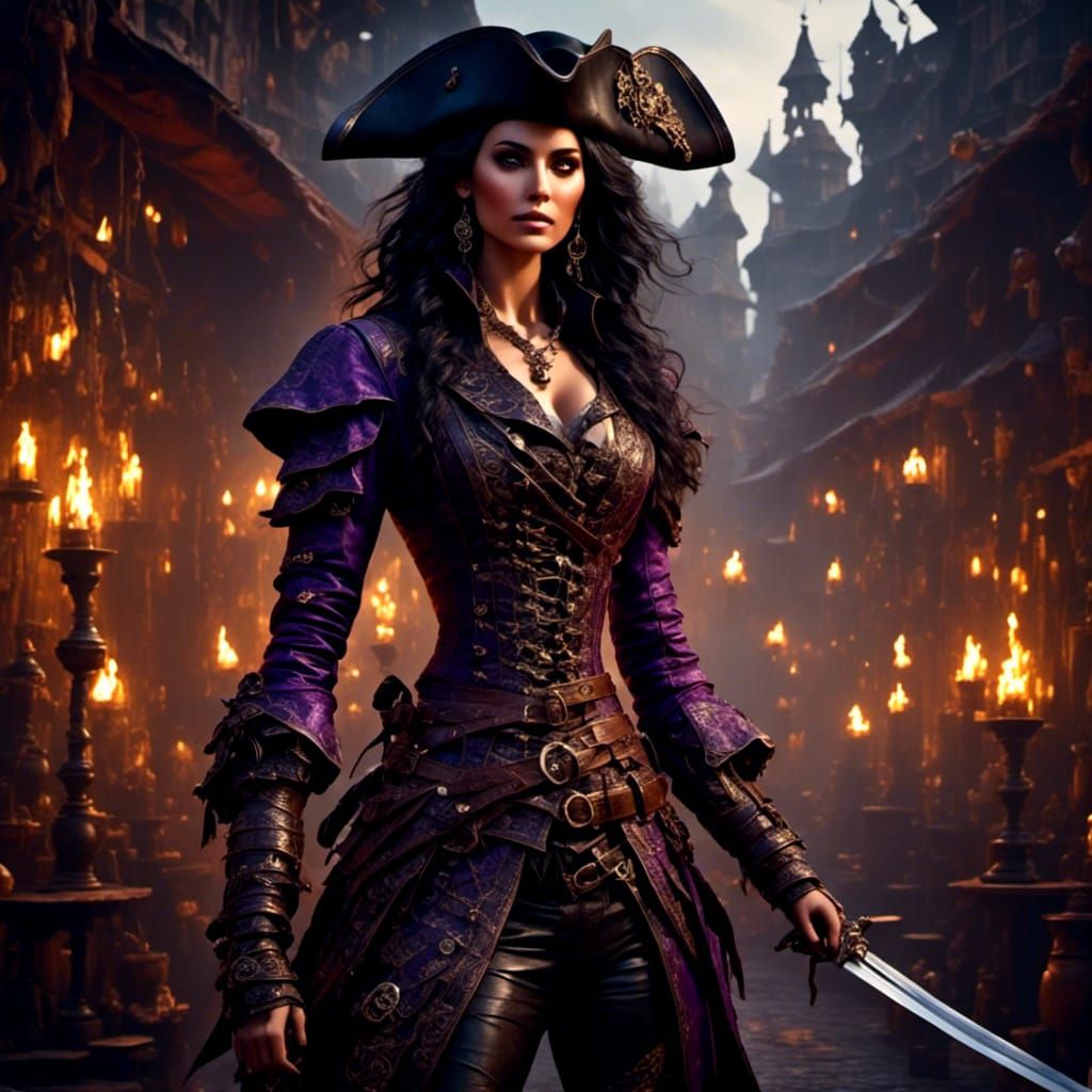 Mystical Pirate Queen in Art Nouveau Style