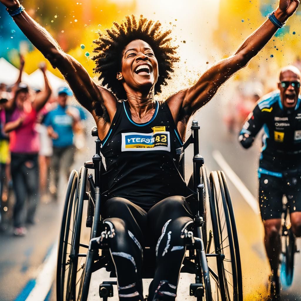 Victorious Woman in Wheelchair: Digital Art Portrait