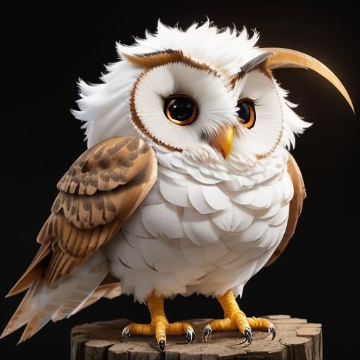 Cute Red Baby Barn Owl with Blue Mohawk