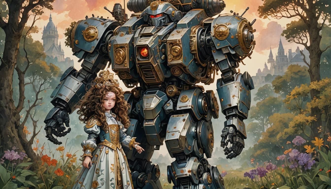 Louis XIV and Giant Mecha: Watercolor Concept Art