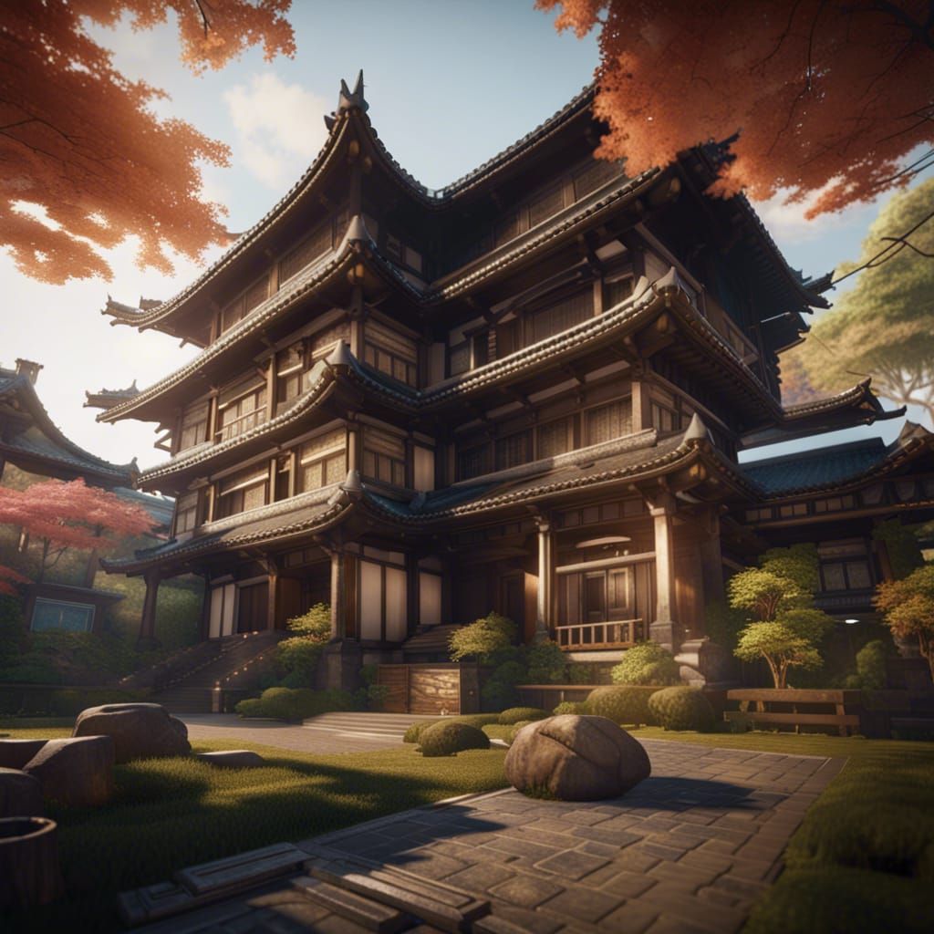 Japanese-European Mansion: 3D Render in 8K