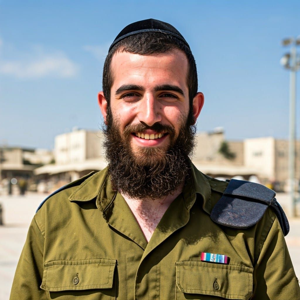 Proud IDF Soldier in Traditional Chasidic Attire