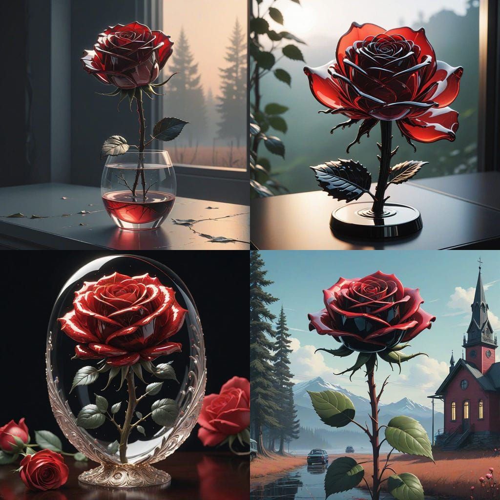 A gradient red and black colored  rose made entirely out of ...