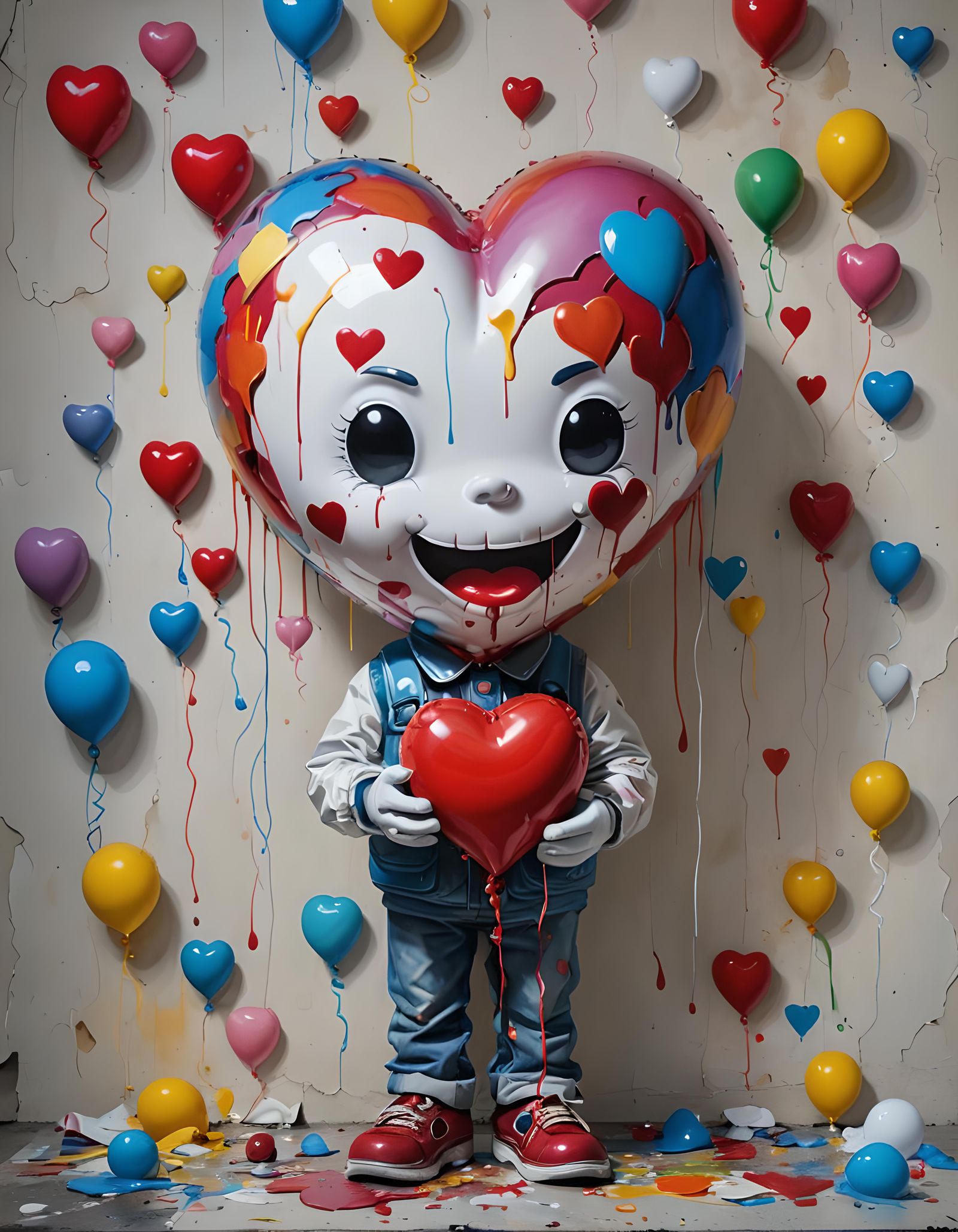 Broken Heart Balloon Character in Hyperrealist Painting