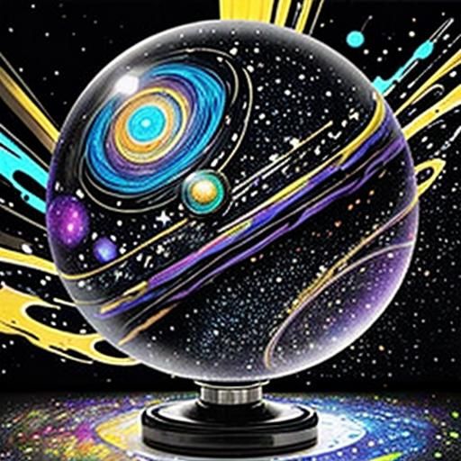 Galactic View Inside Glass Sphere in Impasto Style