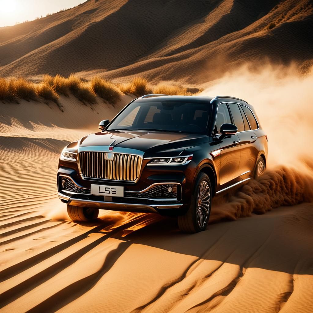 Black SUV Rushes Through Sandy Valley at Sunset